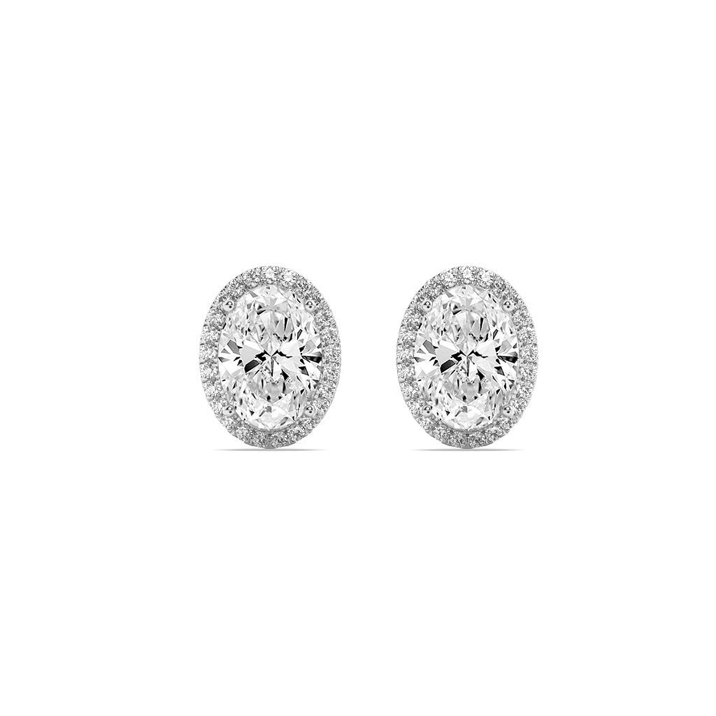 2Cttw Oval Shaped Lab Grown Diamond (F/VS) Halo Stud Earrings in 14K Gold