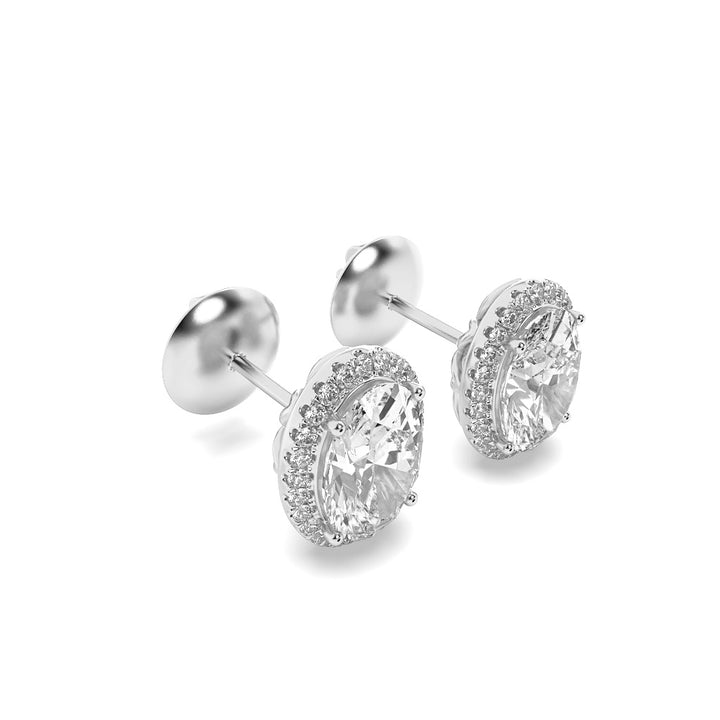 2Cttw Oval Shaped Lab Grown Diamond (F/VS) Halo Stud Earrings in 14K Gold