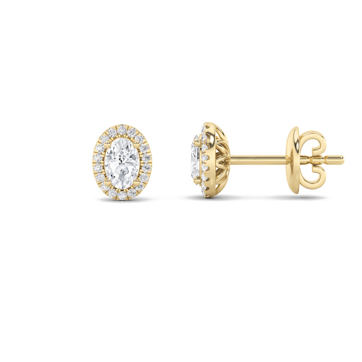 2Cttw Oval Shaped Lab Grown Diamond (F/VS) Halo Stud Earrings in 14K Gold