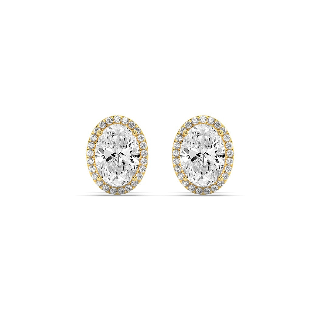 2Cttw Oval Shaped Lab Grown Diamond (F/VS) Halo Stud Earrings in 14K Gold