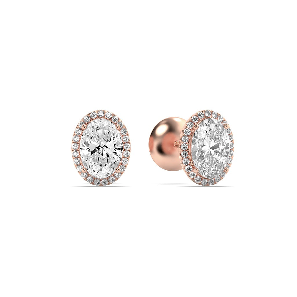 2Cttw Oval Shaped Lab Grown Diamond (F/VS) Halo Stud Earrings in 14K Gold