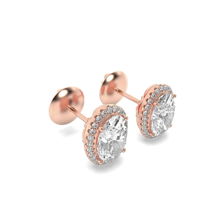 2Cttw Oval Shaped Lab Grown Diamond (F/VS) Halo Stud Earrings in 14K Gold