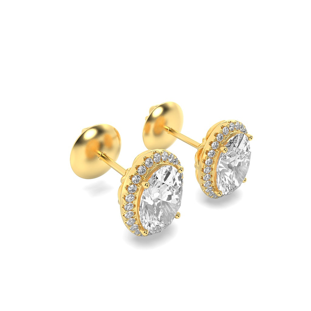 3Cttw Oval Shaped Lab Grown Diamond (F/VS) Halo Stud Earrings in 14K Gold