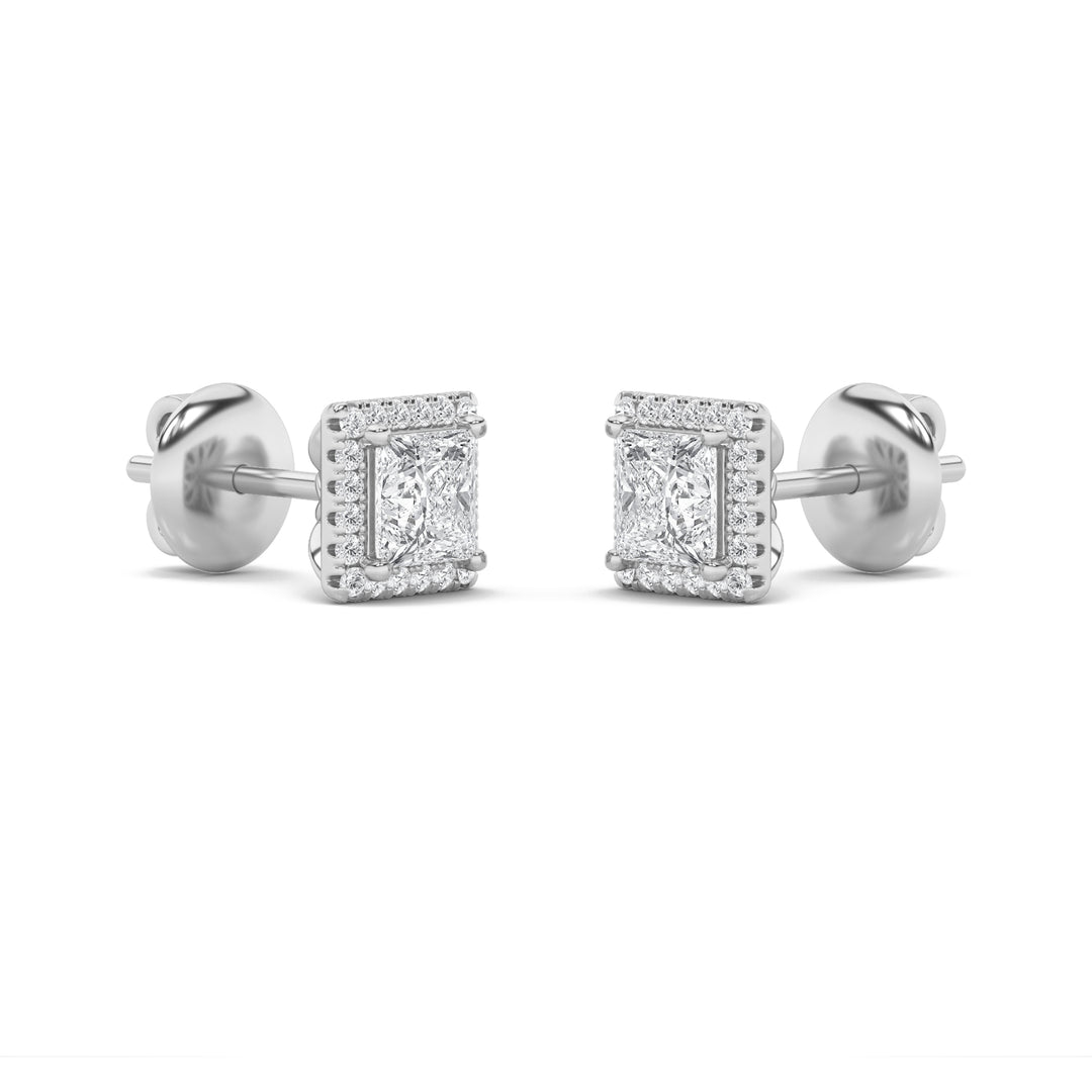2Cttw Princess Shaped Lab Grown Diamond (F/VS) Halo Stud Earrings in 14K Gold