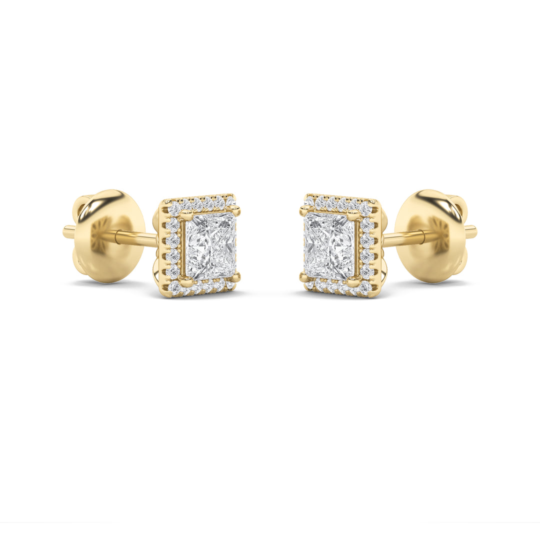 2Cttw Princess Shaped Lab Grown Diamond (G/VS) Halo Stud Earrings in 14K Gold