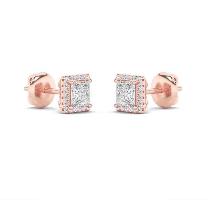 2Cttw Princess Shaped Lab Grown Diamond (F/VS) Halo Stud Earrings in 14K Gold