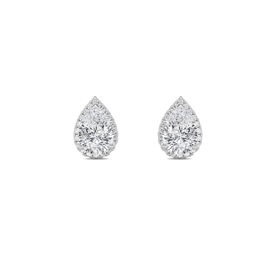 1Cttw Pear Shaped Lab Grown Diamond (F/VS) Halo Stud Earrings in 14K Gold