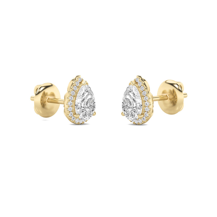 1Cttw Pear Shaped Lab Grown Diamond (F/VVS) Halo Stud Earrings in 14K Gold