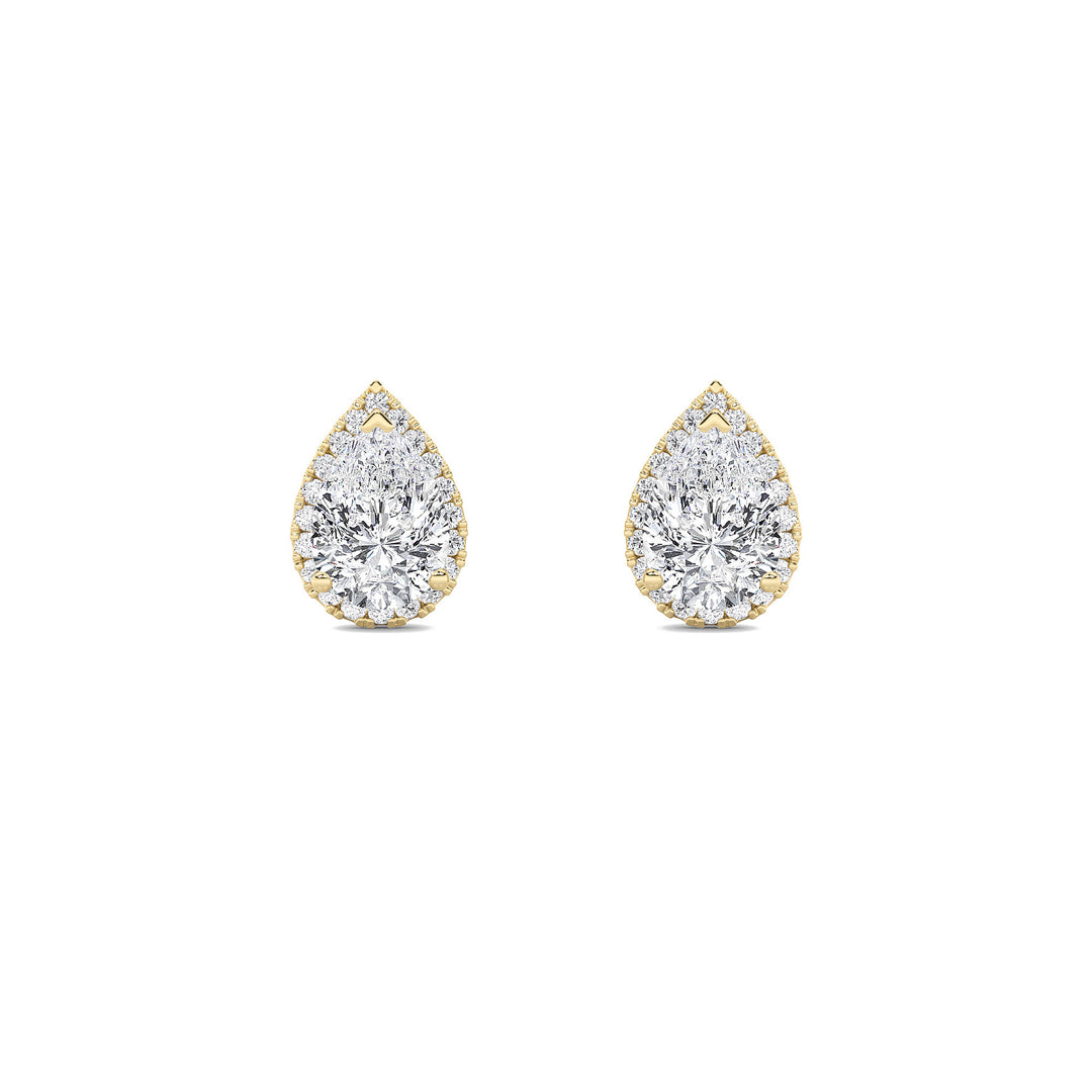 1Cttw Pear Shaped Lab Grown Diamond (F/VVS) Halo Stud Earrings in 14K Gold