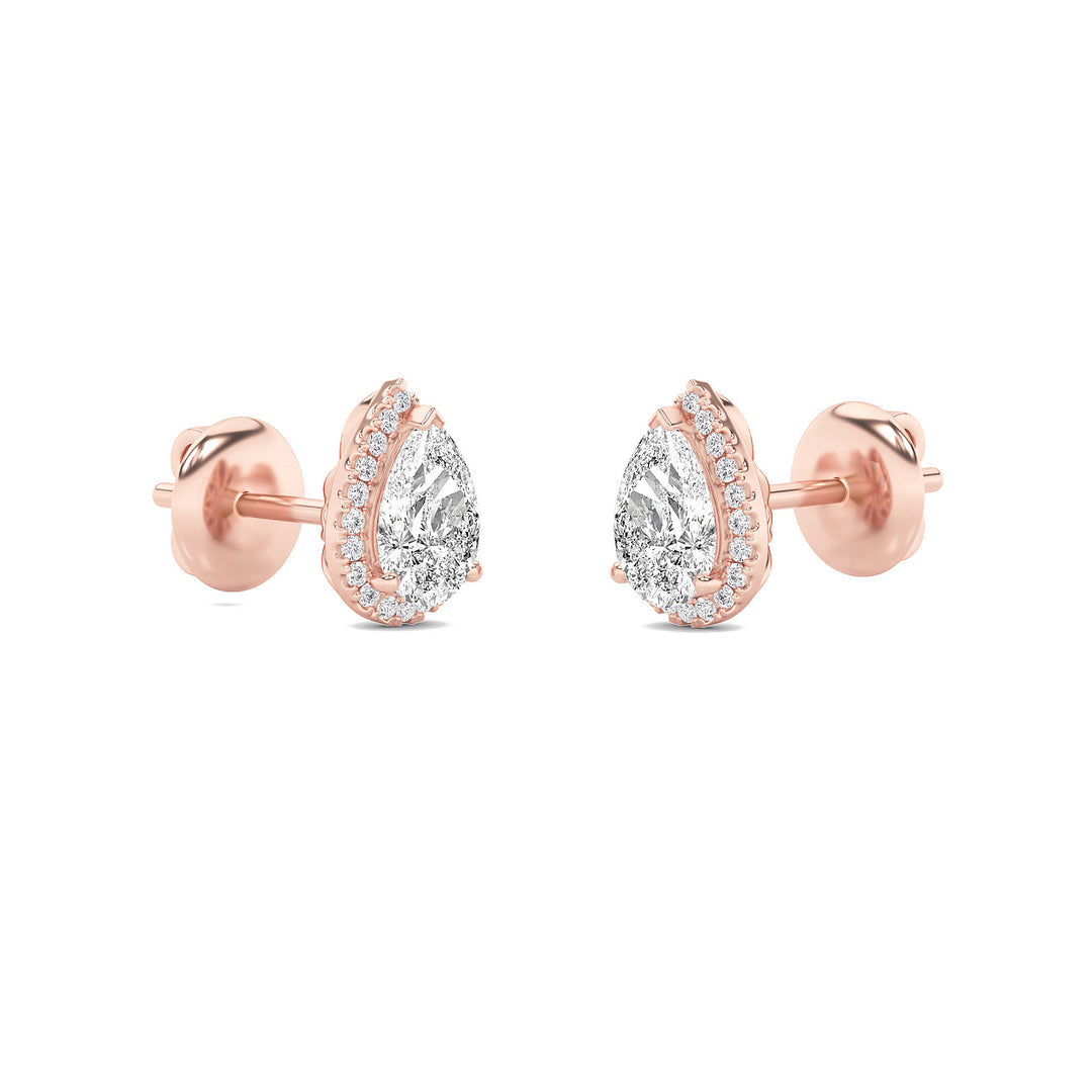 1Cttw Pear Shaped Lab Grown Diamond (F/VVS) Halo Stud Earrings in 14K Gold