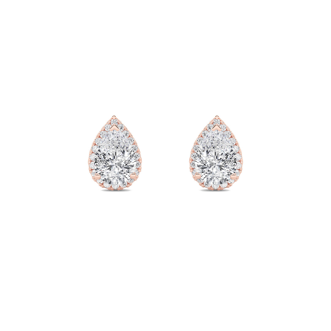 1Cttw Pear Shaped Lab Grown Diamond (F/VVS) Halo Stud Earrings in 14K Gold