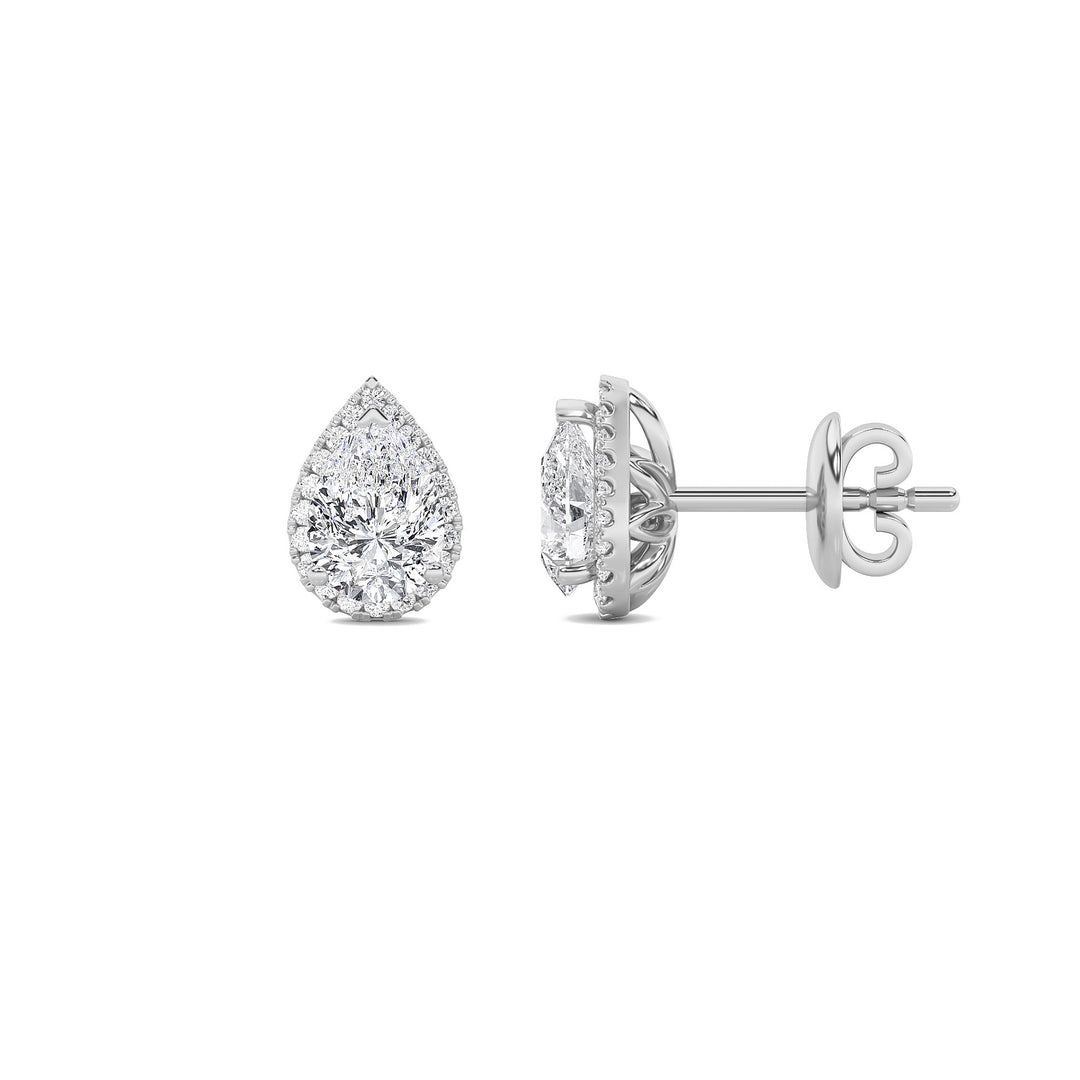 2Cttw Pear Shaped Lab Grown Diamond (G/VS) Halo Stud Earrings in 14K Gold