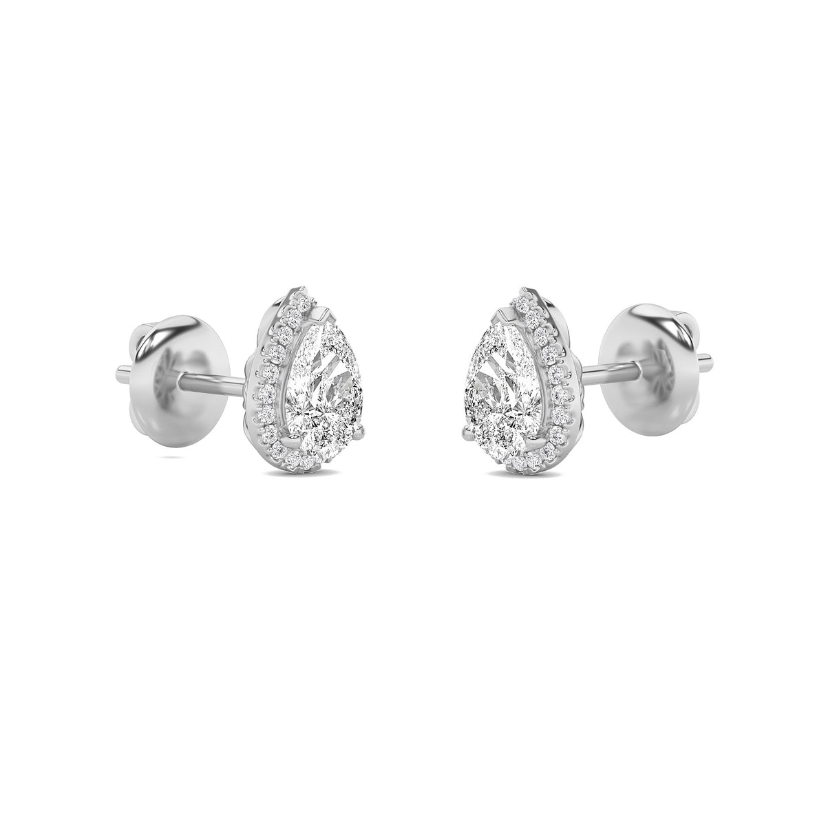 2Cttw Pear Shaped Lab Grown Diamond (G/VS) Halo Stud Earrings in 14K Gold