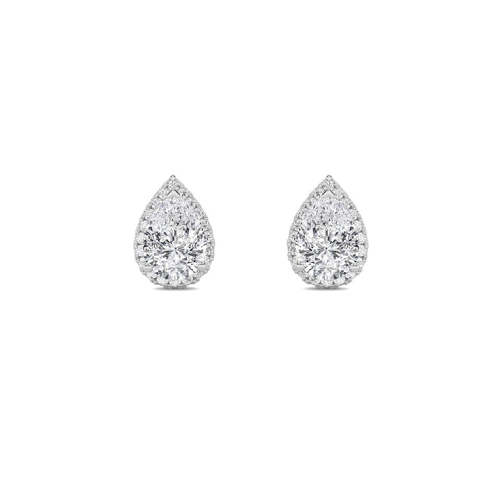 2Cttw Pear Shaped Lab Grown Diamond (G/VS) Halo Stud Earrings in 14K Gold