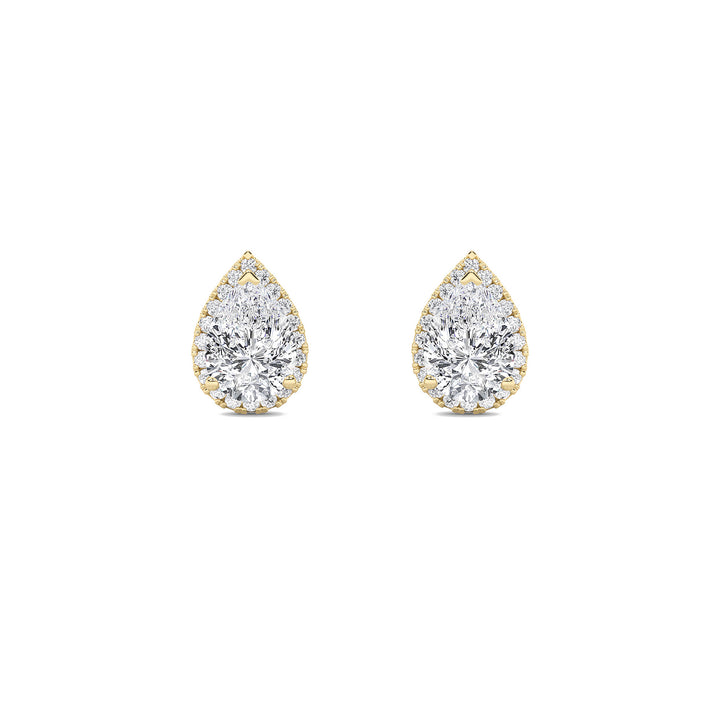 2Cttw Pear Shaped Lab Grown Diamond (G/VS) Halo Stud Earrings in 14K Gold