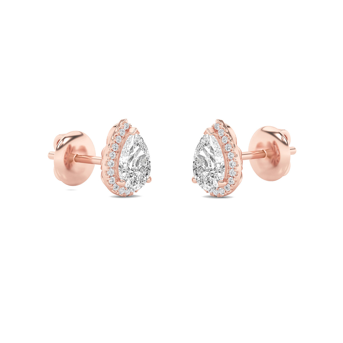 2Cttw Pear Shaped Lab Grown Diamond (F/VS) Halo Stud Earrings in 14K Gold