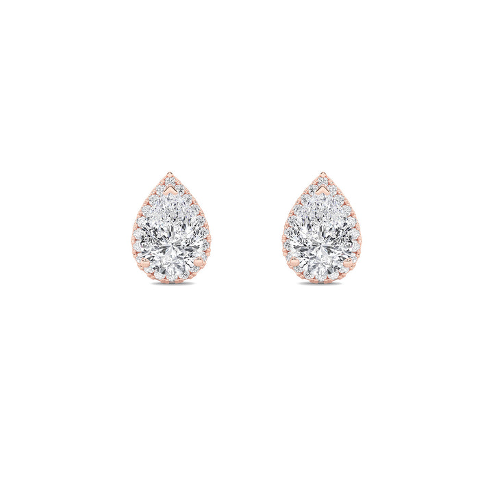 2Cttw Pear Shaped Lab Grown Diamond (F/VS) Halo Stud Earrings in 14K Gold