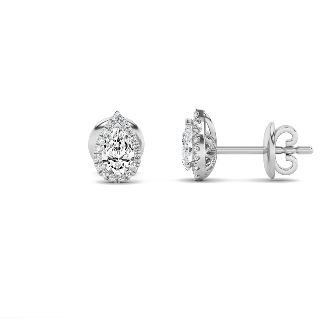 3Cttw Pear Shaped Lab Grown Diamond (F/VS) Halo Stud Earrings in 14K Gold