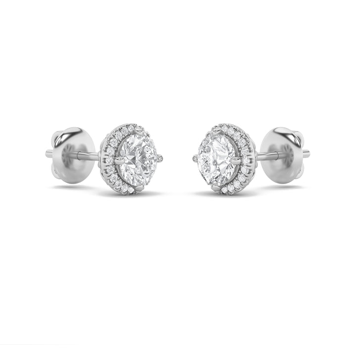 1Cttw Round Shaped Lab Grown Diamond (F/VS) Halo Stud Earrings in 14K Gold