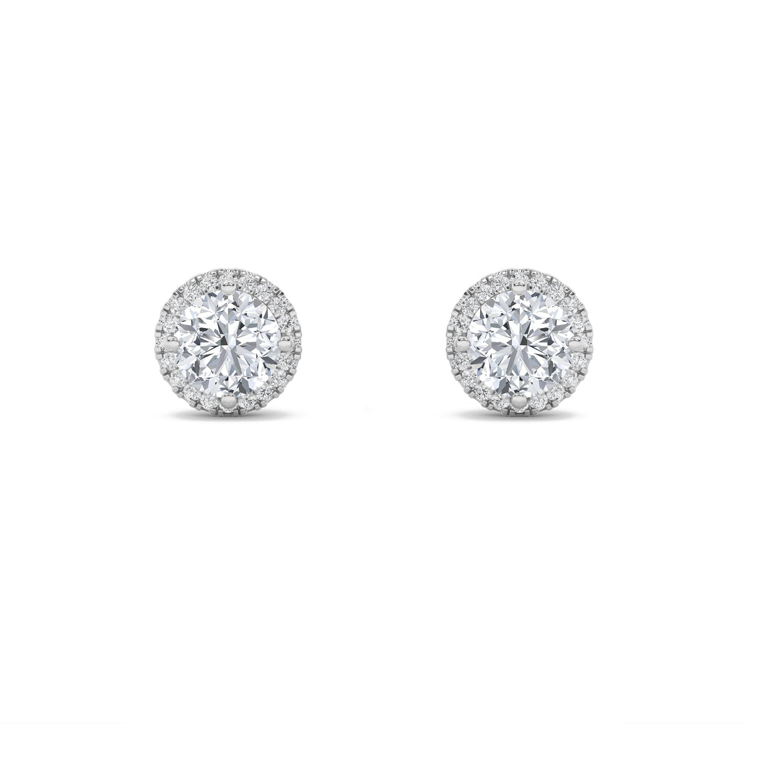 1Cttw Round Shaped Lab Grown Diamond (F/VS) Halo Stud Earrings in 14K Gold