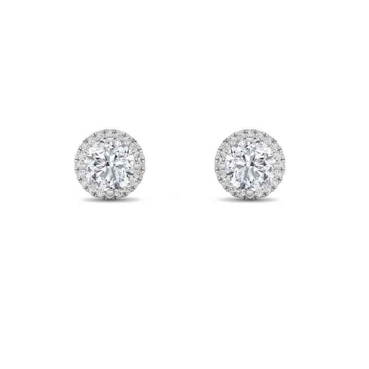 1Cttw Round Shaped Lab Grown Diamond (F/VS) Halo Stud Earrings in 14K Gold