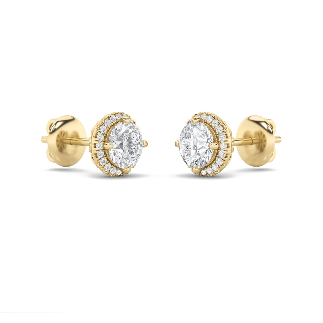 1Cttw Round Shaped Lab Grown Diamond (F/VS) Halo Stud Earrings in 14K Gold