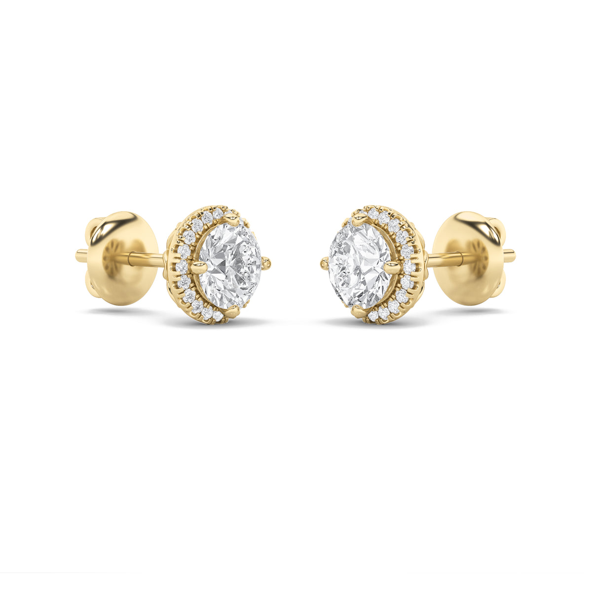 1Cttw Round Shaped Lab Grown Diamond (F/VS) Halo Stud Earrings in 14K Gold