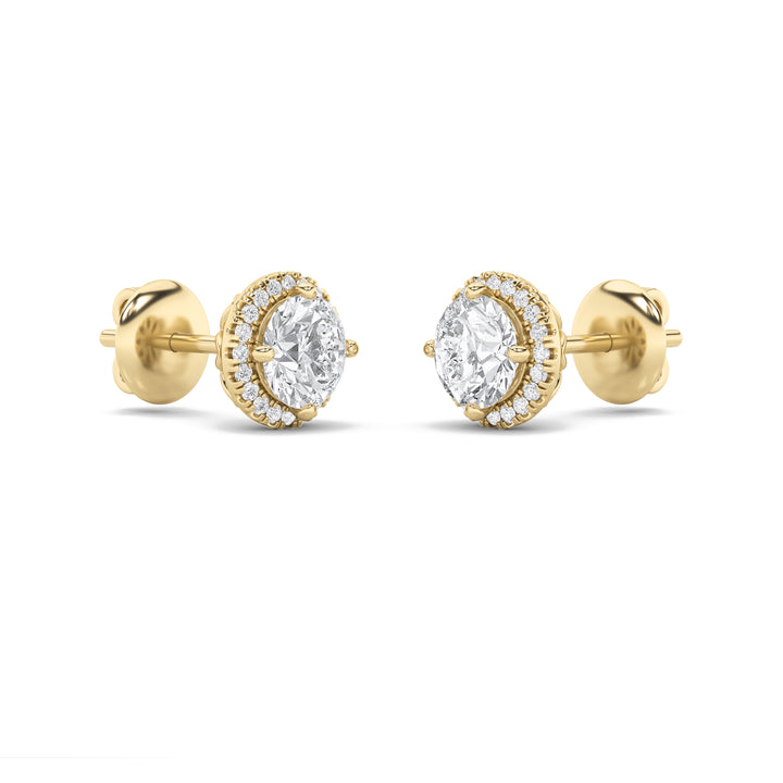 1Cttw Round Shaped Lab Grown Diamond (F/VS) Halo Stud Earrings in 14K Gold