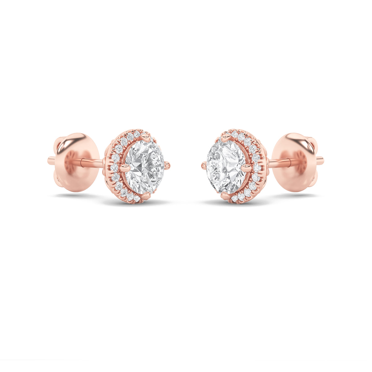1Cttw Round Shaped Lab Grown Diamond (F/VS) Halo Stud Earrings in 14K Gold