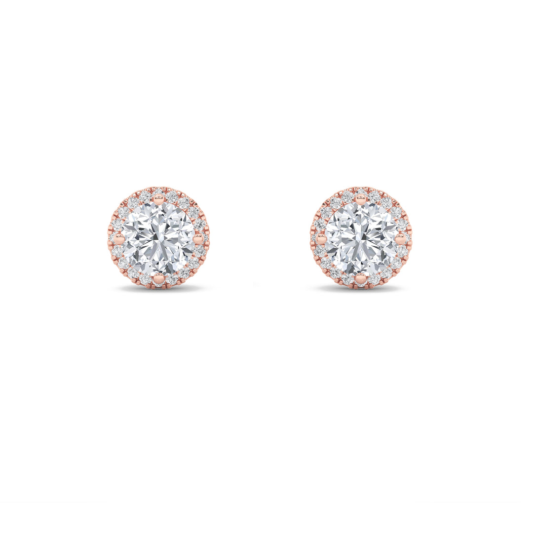 1Cttw Round Shaped Lab Grown Diamond (F/VS) Halo Stud Earrings in 14K Gold