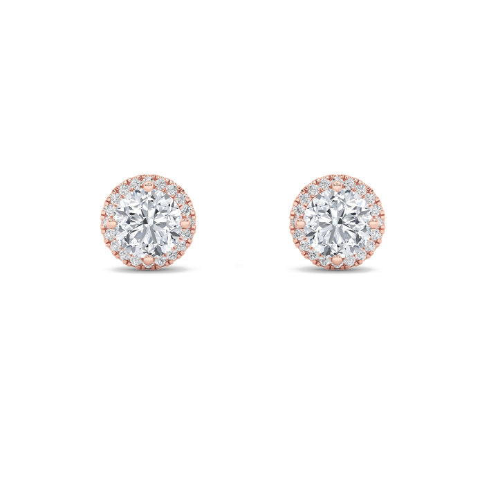 1Cttw Round Shaped Lab Grown Diamond (F/VS) Halo Stud Earrings in 14K Gold