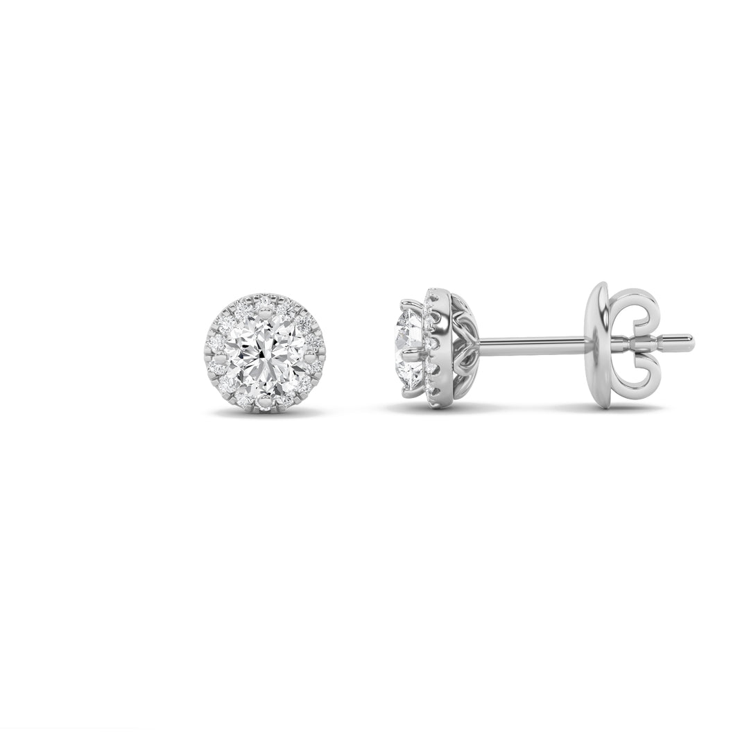 1.5Cttw Round Shaped Lab Grown Diamond (F/VS) Halo Stud Earrings in 14K Gold