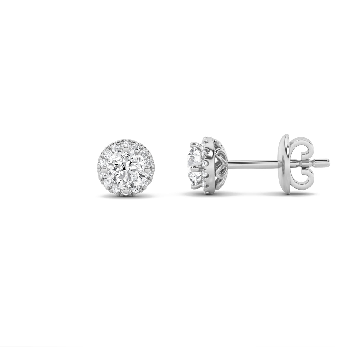 1.5Cttw Round Shaped Lab Grown Diamond (F/VS) Halo Stud Earrings in 14K Gold
