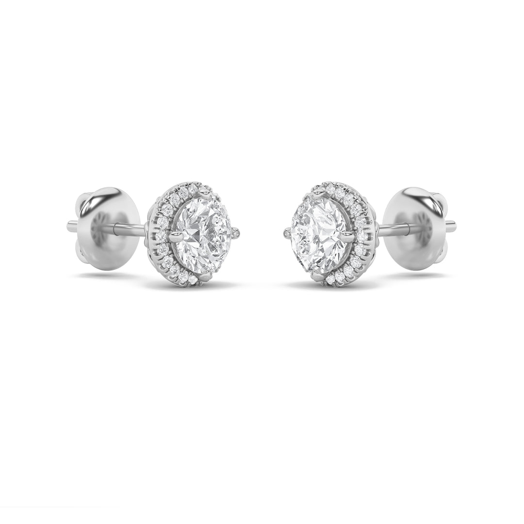 1.5Cttw Round Shaped Lab Grown Diamond (F/VS) Halo Stud Earrings in 14K Gold