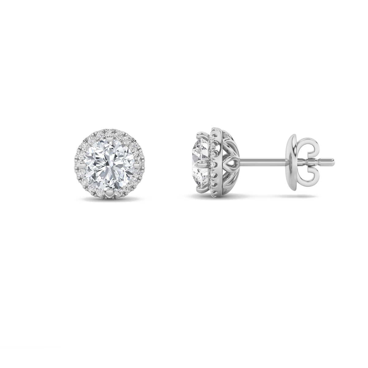 2Cttw Round Shaped Lab Grown Diamond (G/VS) Halo Stud Earrings in 14K Gold
