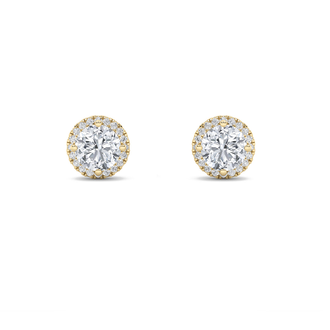 2Cttw Round Shaped Lab Grown Diamond (F/VS) Halo Stud Earrings in 14K Gold