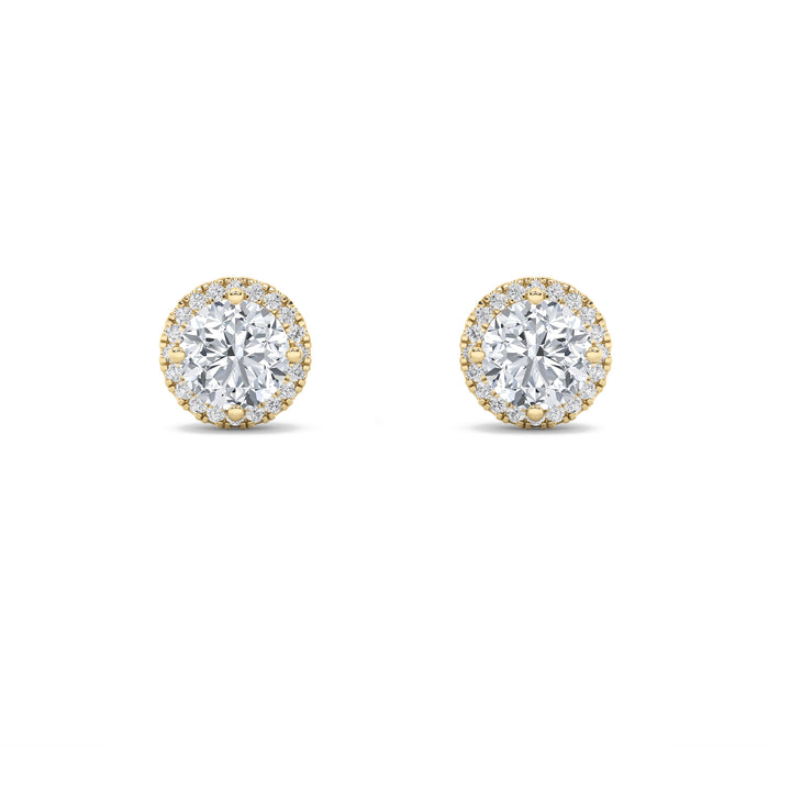 2Cttw Round Shaped Lab Grown Diamond (F/VS) Halo Stud Earrings in 14K Gold