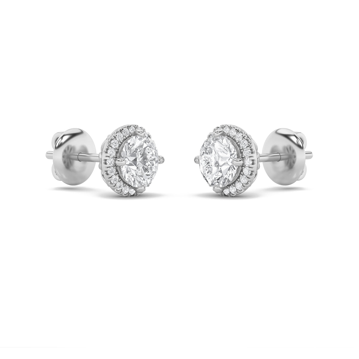 3Cttw Round Shaped Lab Grown Diamond (F/VS) Halo Stud Earrings in 14K Gold