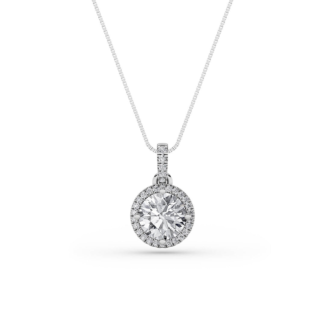 1.5Cttw Round Shaped Lab Grown Diamond (F/VS) Halo Pendant in 14K Gold