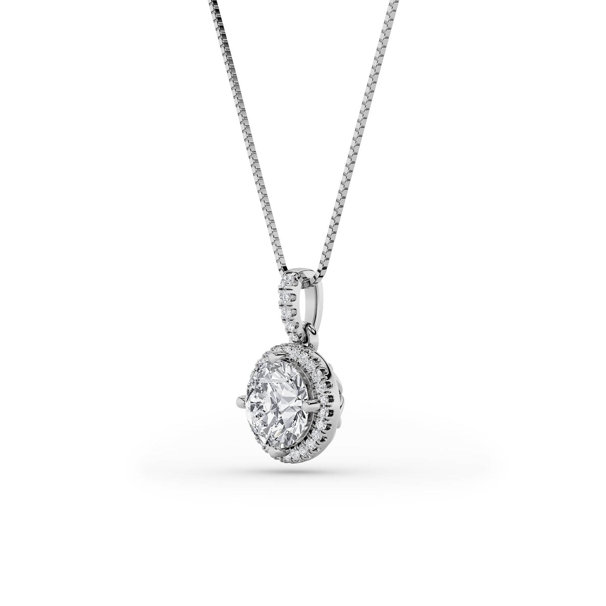 2Cttw Round Shaped Lab Grown Diamond (F/VS) Halo Pendant in 14K Gold