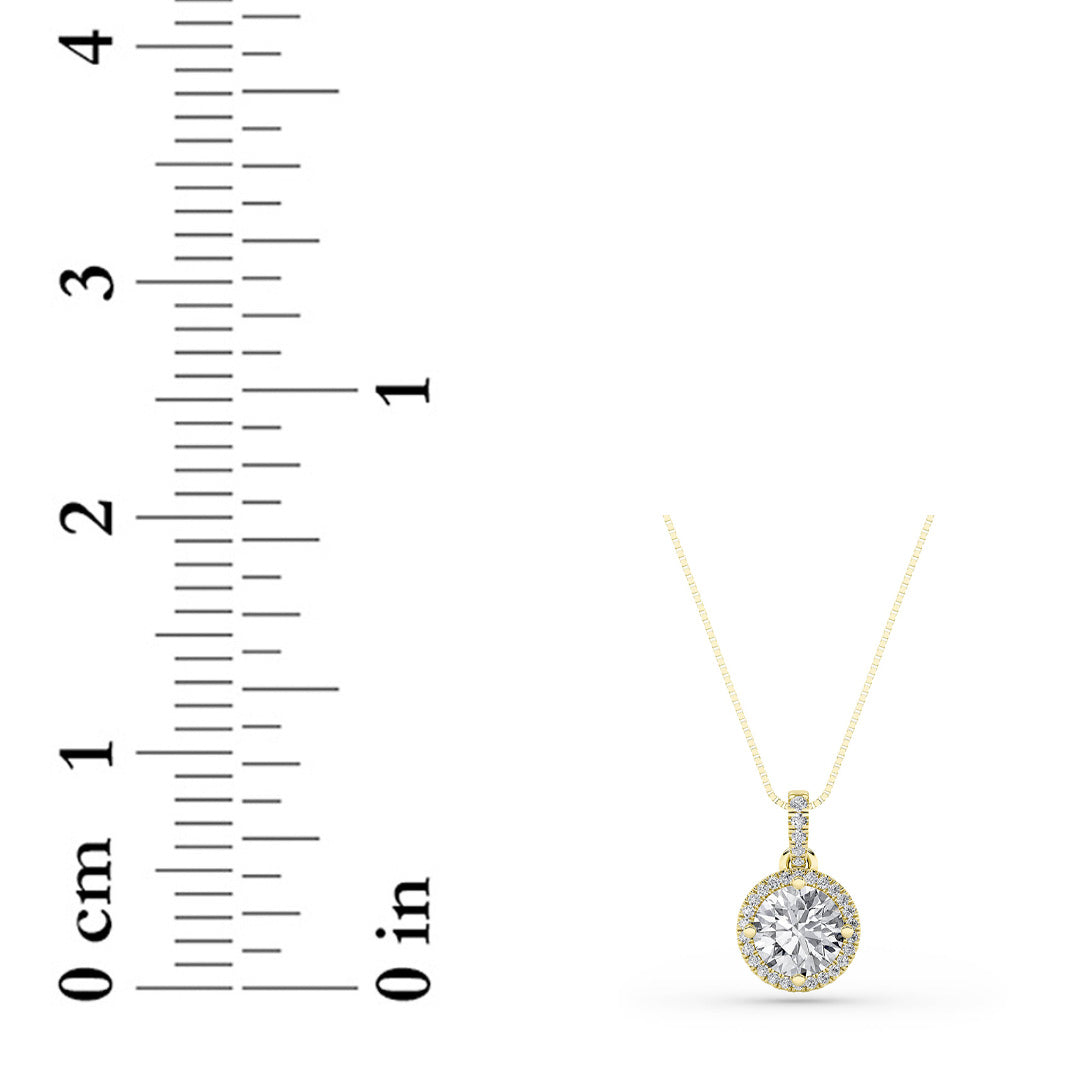 2Cttw Round Shaped Lab Grown Diamond (F/VS) Halo Pendant in 14K Gold