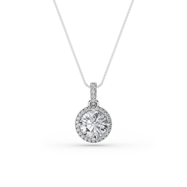 3Cttw Round Shaped Lab Grown Diamond (F/VS) Halo Pendant in 14K Gold