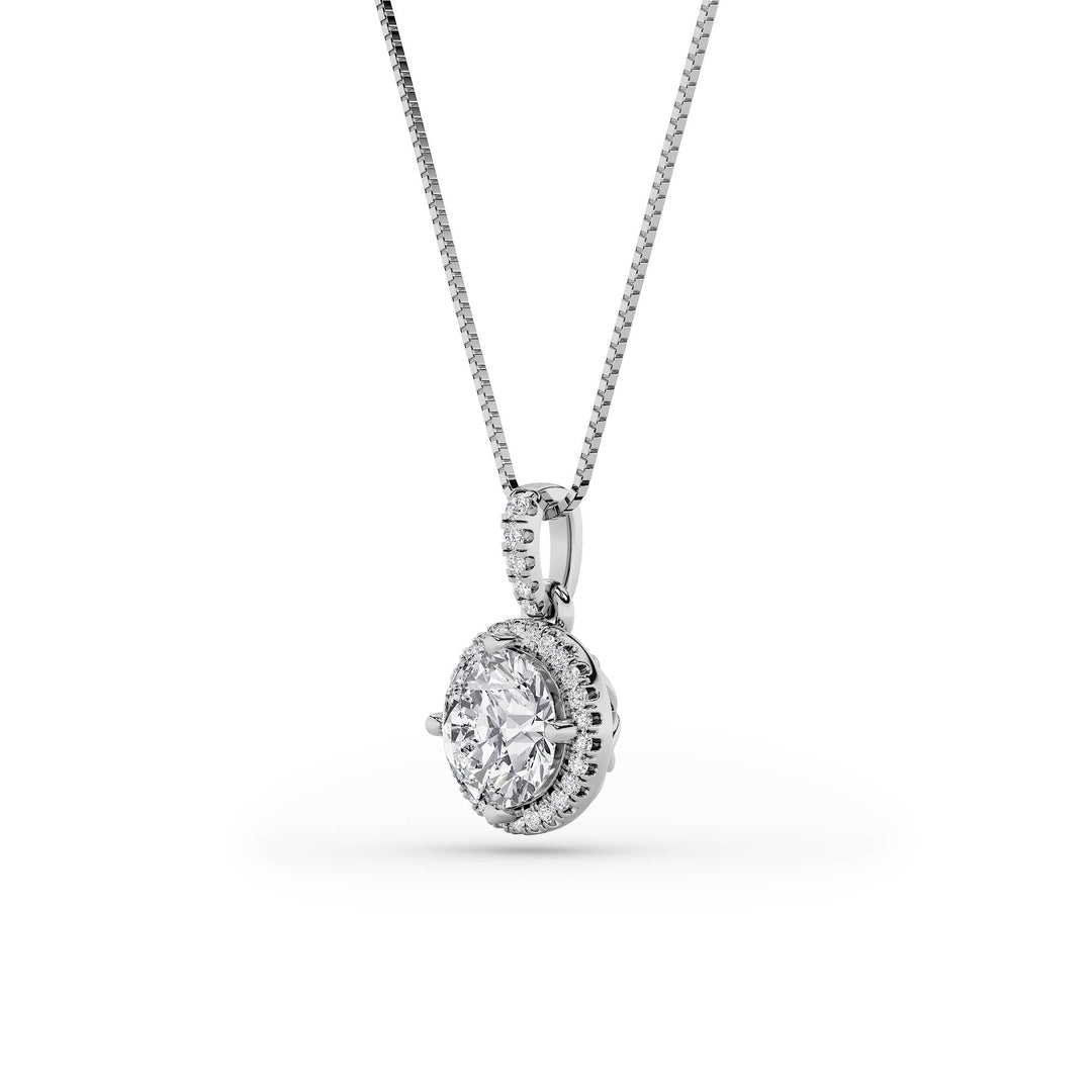 3Cttw Round Shaped Lab Grown Diamond (F/VS) Halo Pendant in 14K Gold