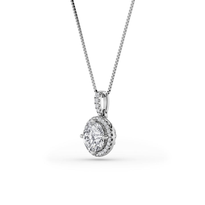 3Cttw Round Shaped Lab Grown Diamond (F/VS) Halo Pendant in 14K Gold