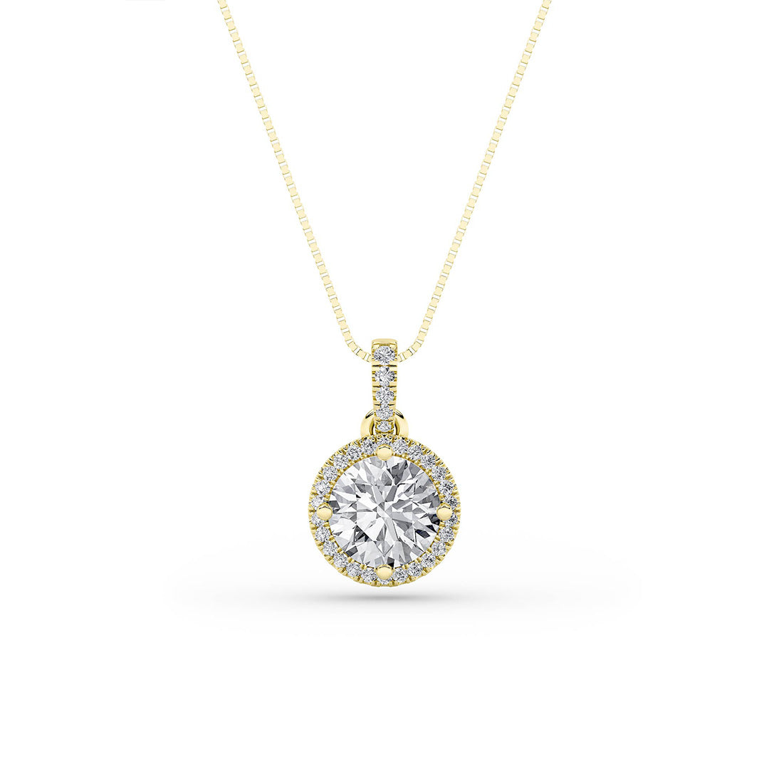 3Cttw Round Shaped Lab Grown Diamond (F/VS) Halo Pendant in 14K Gold
