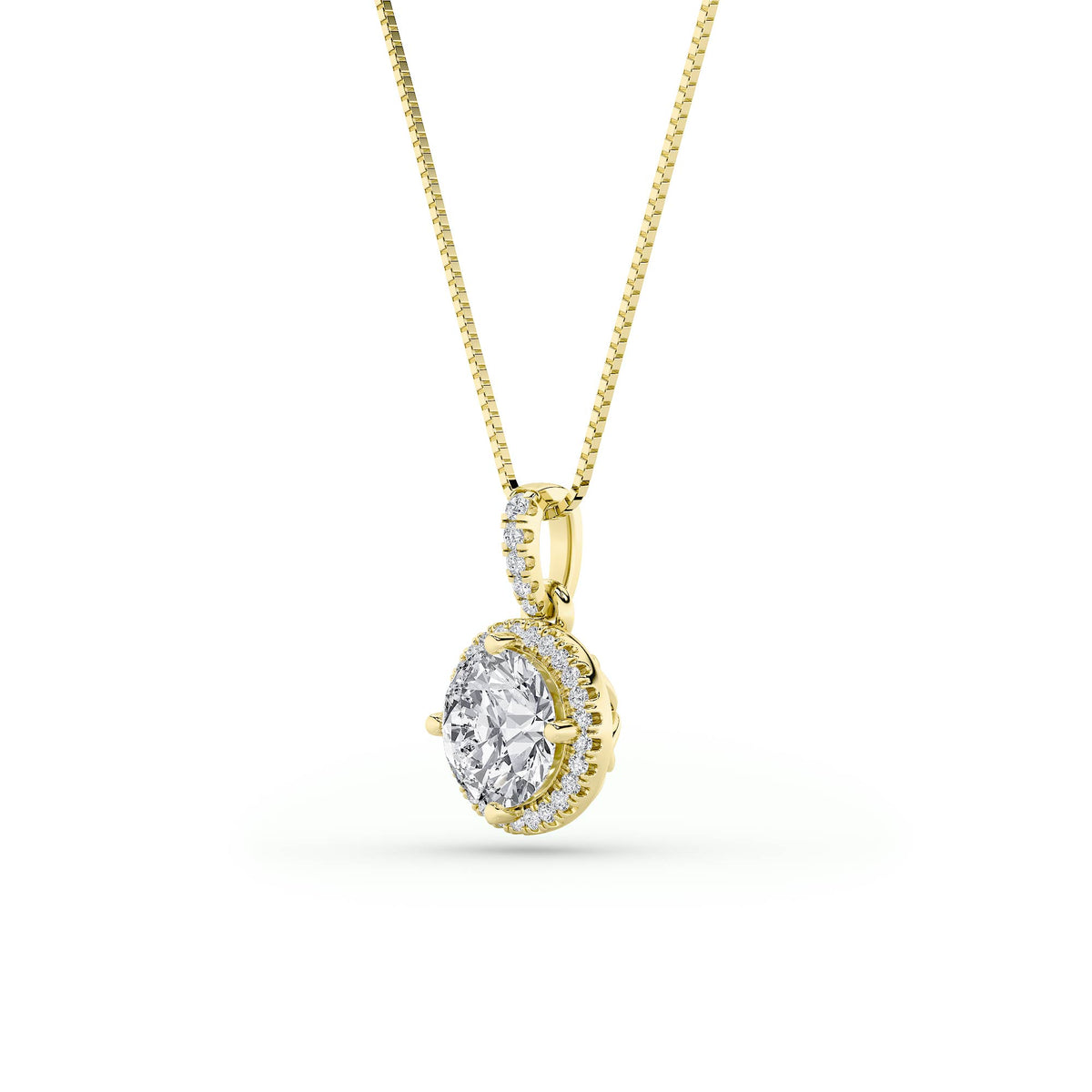 3Cttw Round Shaped Lab Grown Diamond (F/VS) Halo Pendant in 14K Gold