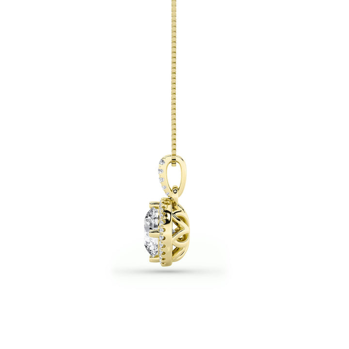 3Cttw Round Shaped Lab Grown Diamond (F/VS) Halo Pendant in 14K Gold