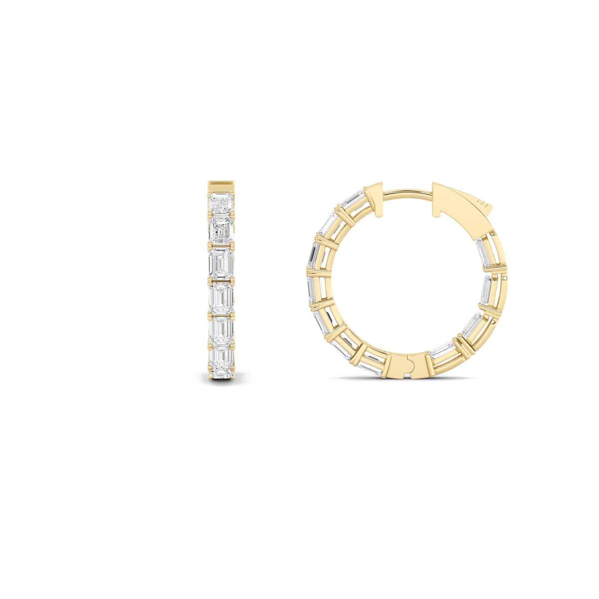 3.5Cttw Emerald Shaped Lab Grown Diamond (F/VS) Inside Out Hoop Earrings in 14K Gold