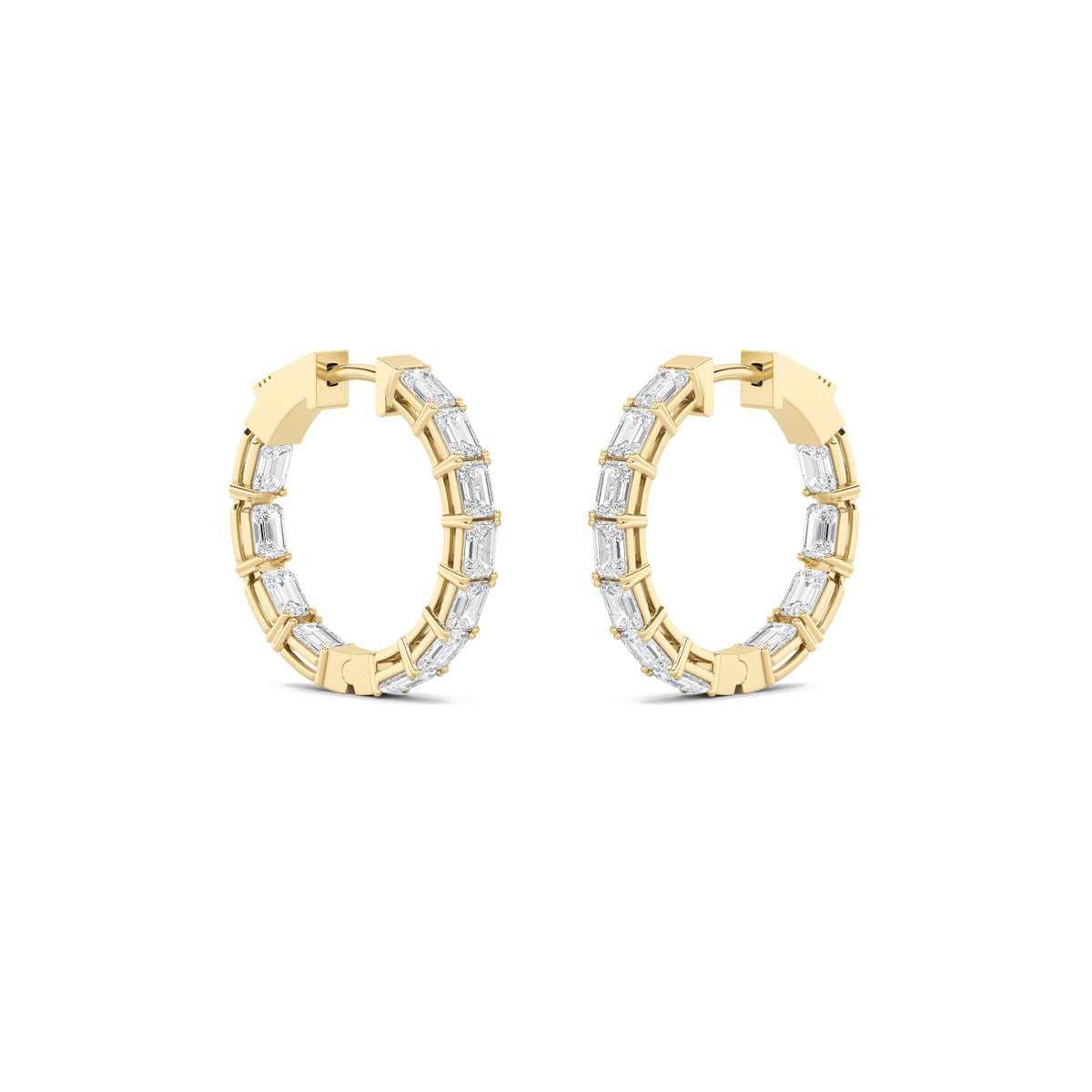 3.5Cttw Emerald Shaped Lab Grown Diamond (F/VS) Inside Out Hoop Earrings in 14K Gold