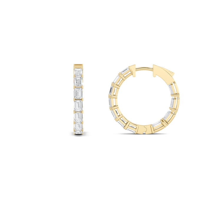 3.5Cttw Emerald Shaped Lab Grown Diamond (F/VVS) Inside Out Hoop Earrings in 14K Gold
